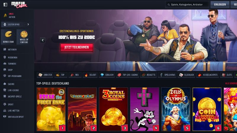 Mafia Casino themed gaming interface